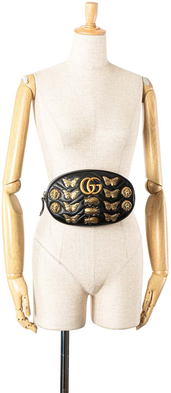 Gucci GG Marmont Matelasse Leather Animalier Belt Bag Zwart