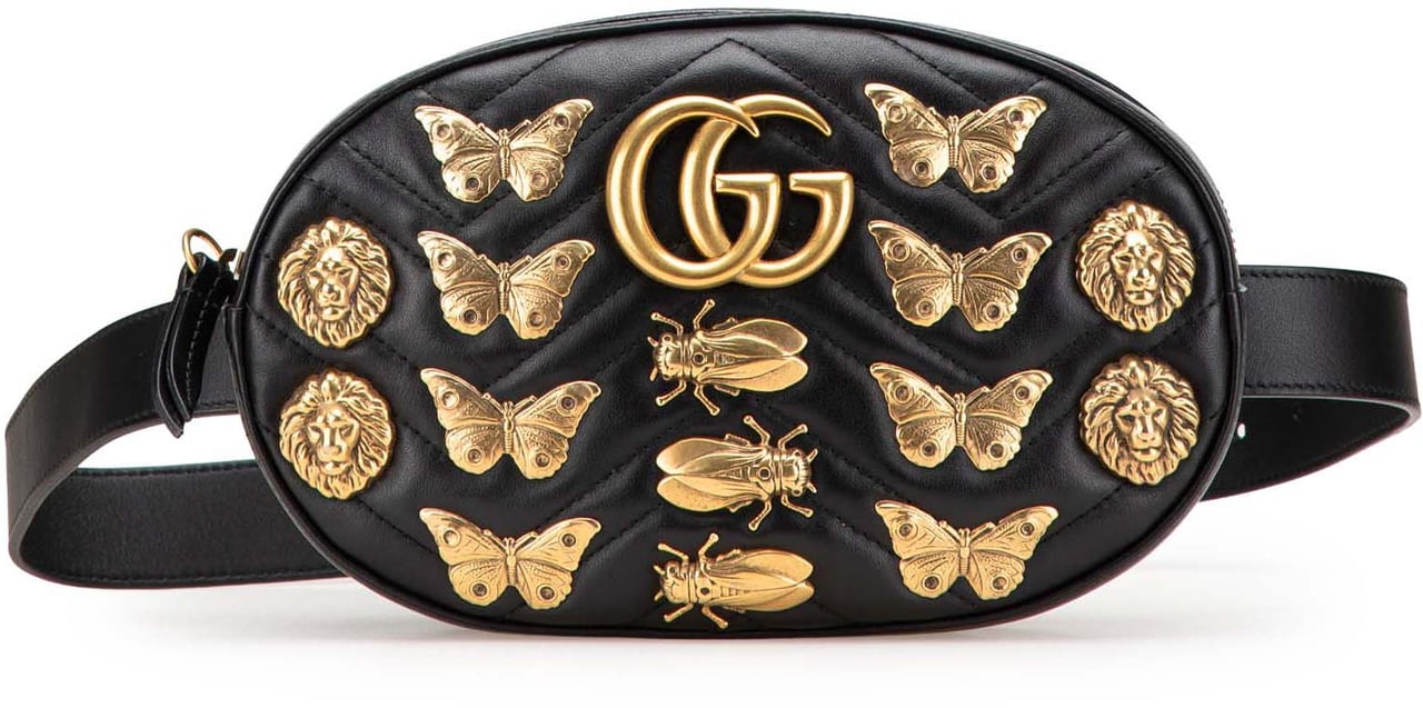 Gucci GG Marmont Matelasse Leather Animalier Belt Bag Zwart