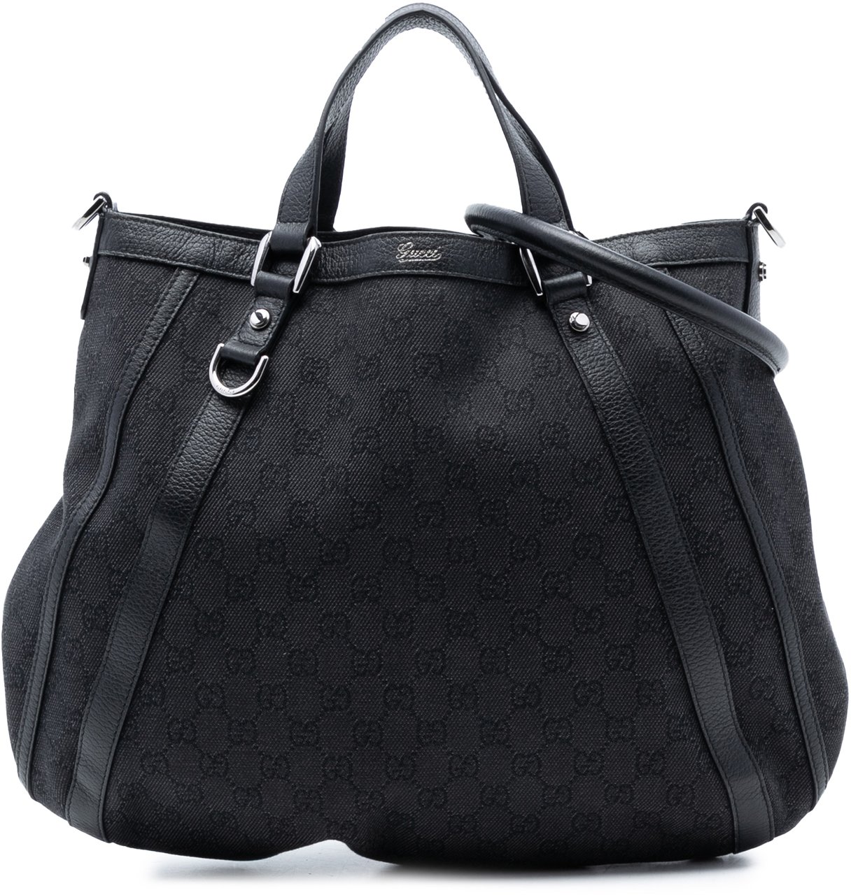 Gucci GG Denim Abbey D Ring Convertible Tote Zwart