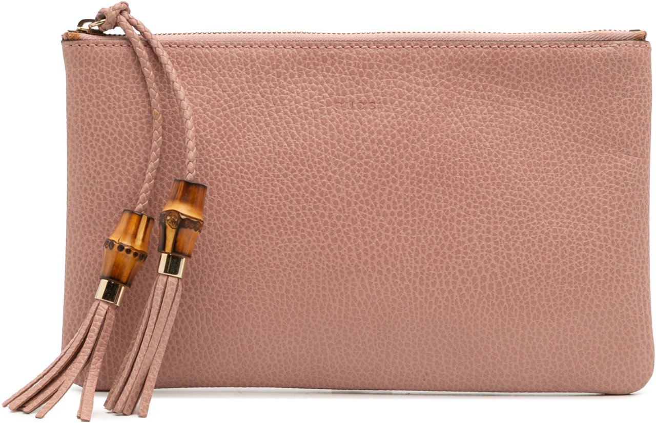 Gucci Calfskin Bamboo Clutch Roze