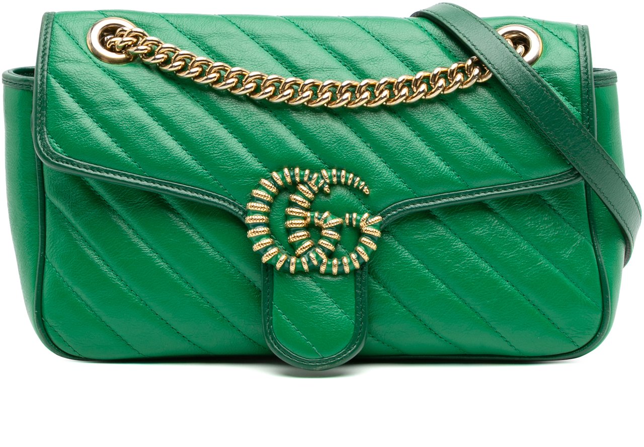 Gucci Small GG Marmont Matelasse Leather Torchon Flap Crossbody Groen