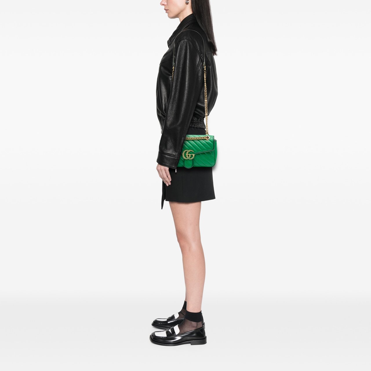 Gucci Small GG Marmont Matelasse Leather Torchon Flap Crossbody Groen