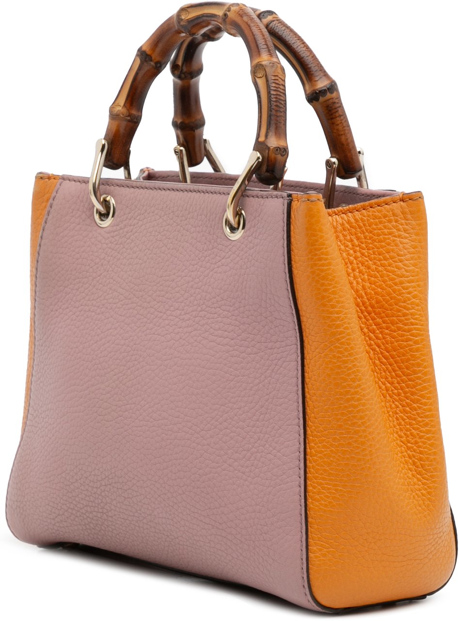 Gucci Mini Bicolor Calfskin Bamboo Shopper Satchel Roze