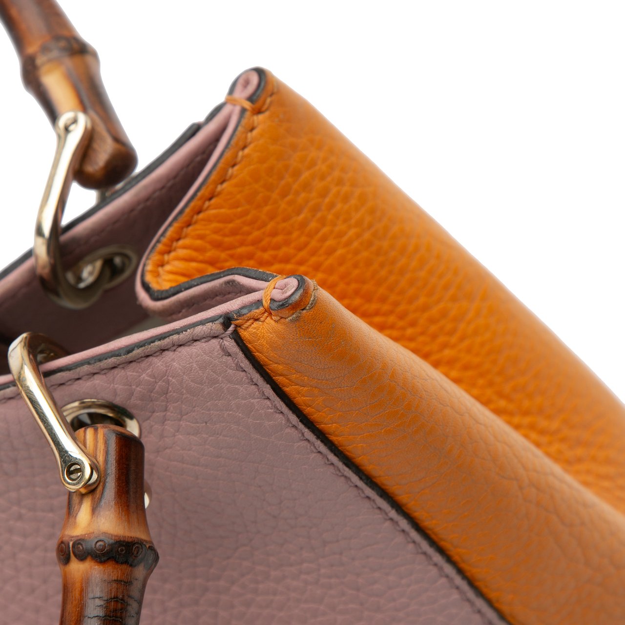 Gucci Mini Bicolor Calfskin Bamboo Shopper Satchel Roze