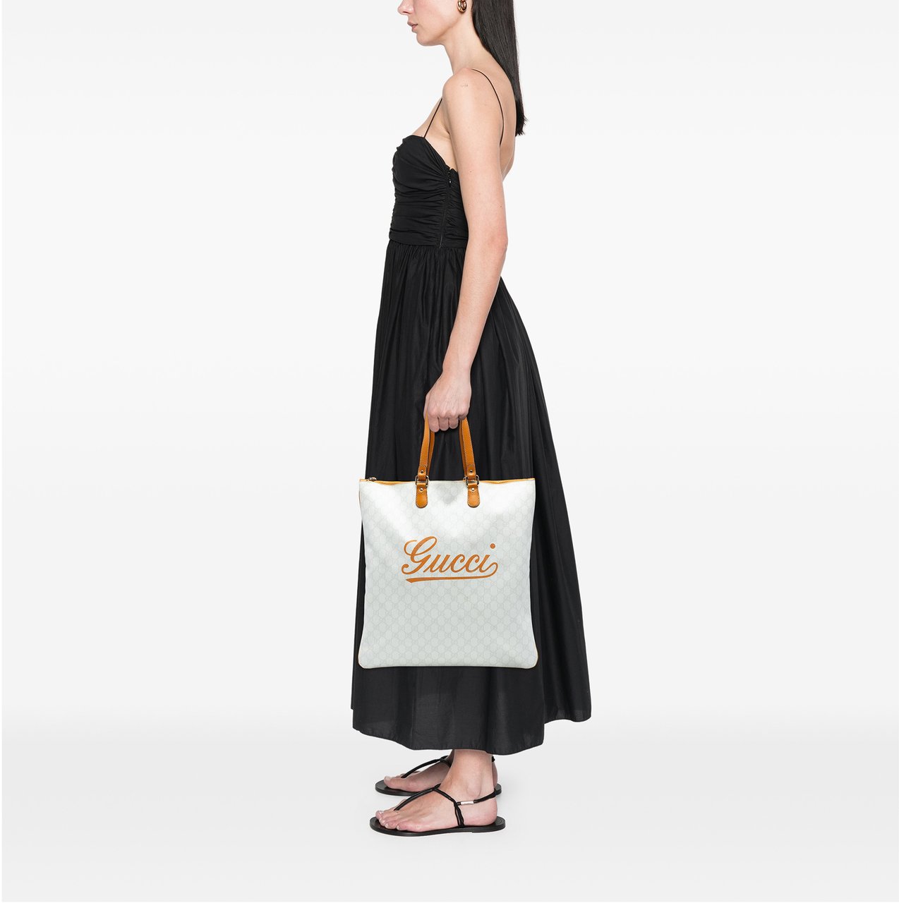 Gucci GG Supreme Heritage Logo Flat Zip Tote Wit