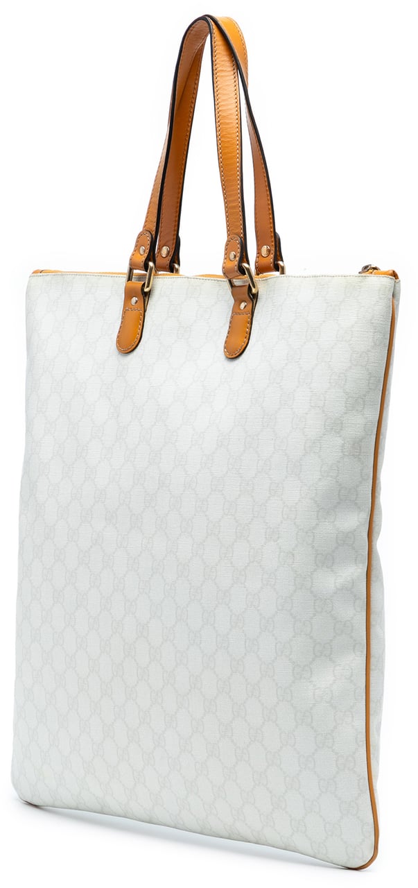 Gucci GG Supreme Heritage Logo Flat Zip Tote Wit