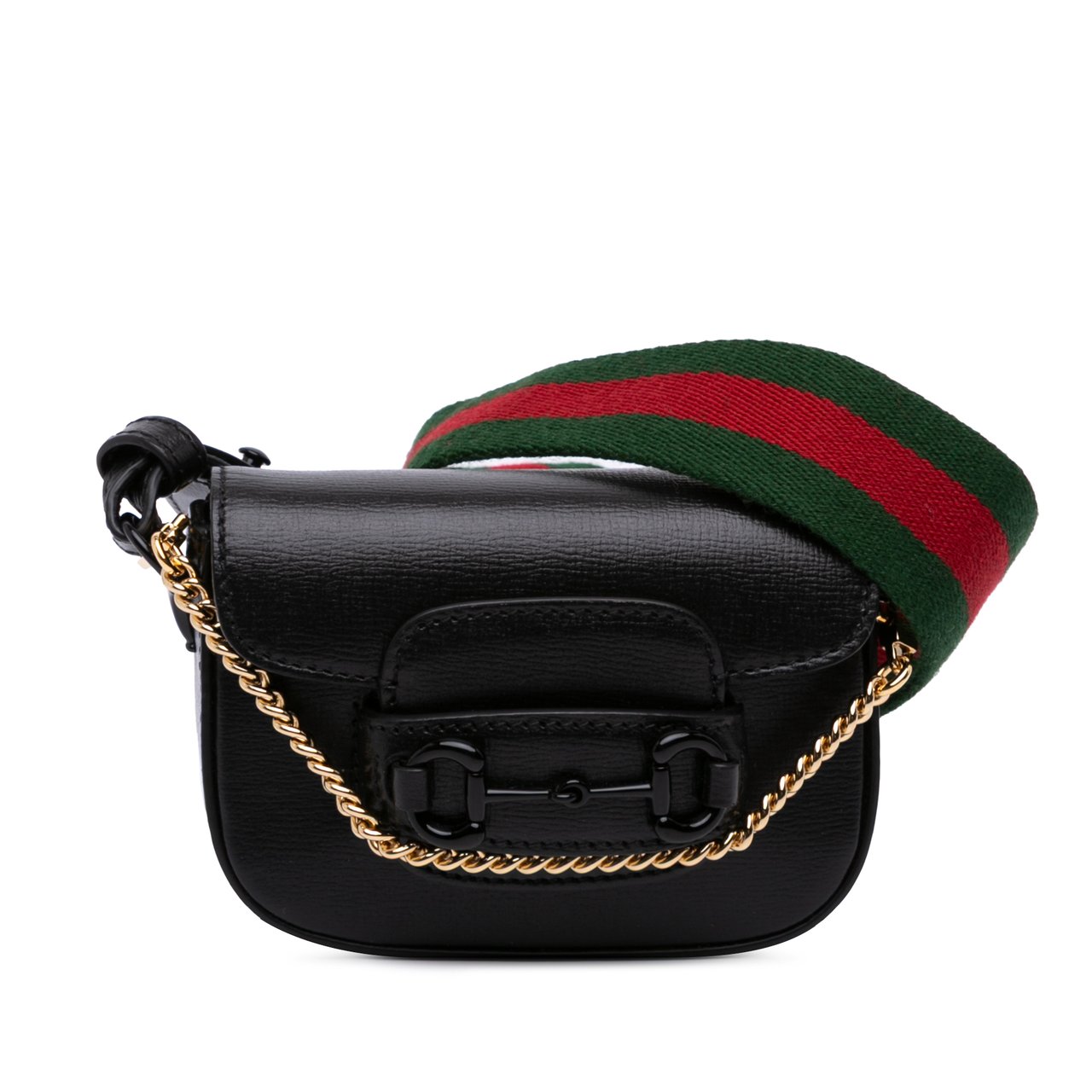 Gucci Mini Leather Horsebit 1955 Web Satchel Zwart
