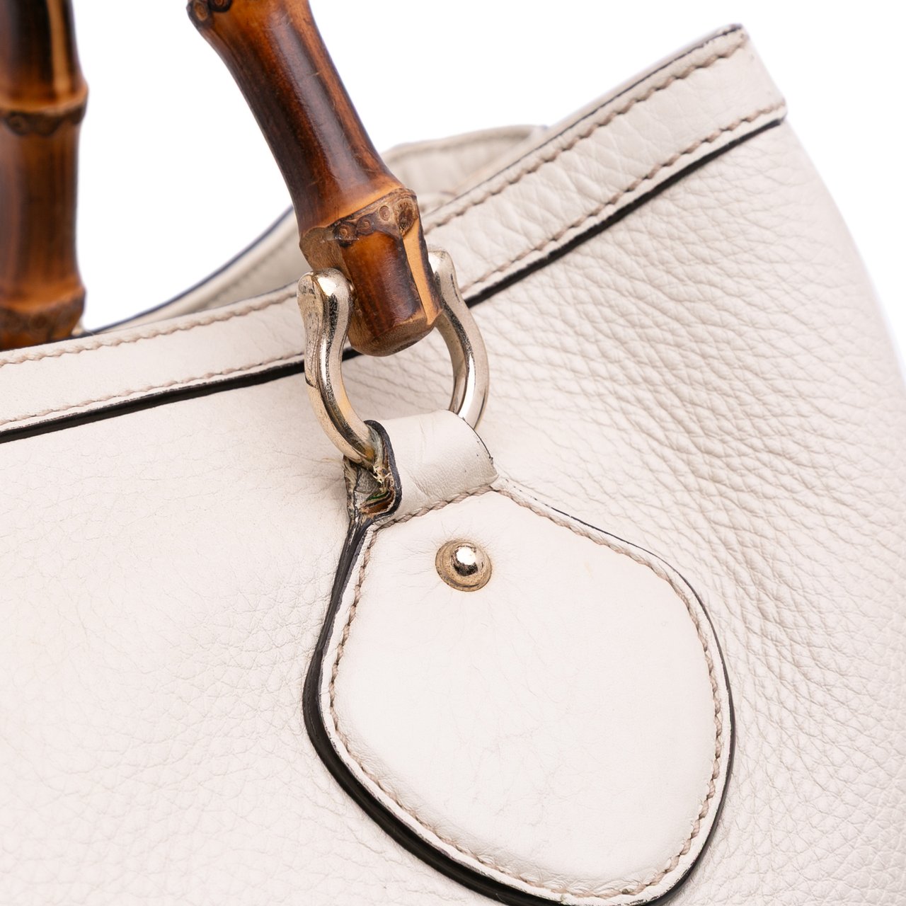 Gucci Medium Leather Bamboo Diana Tote Wit