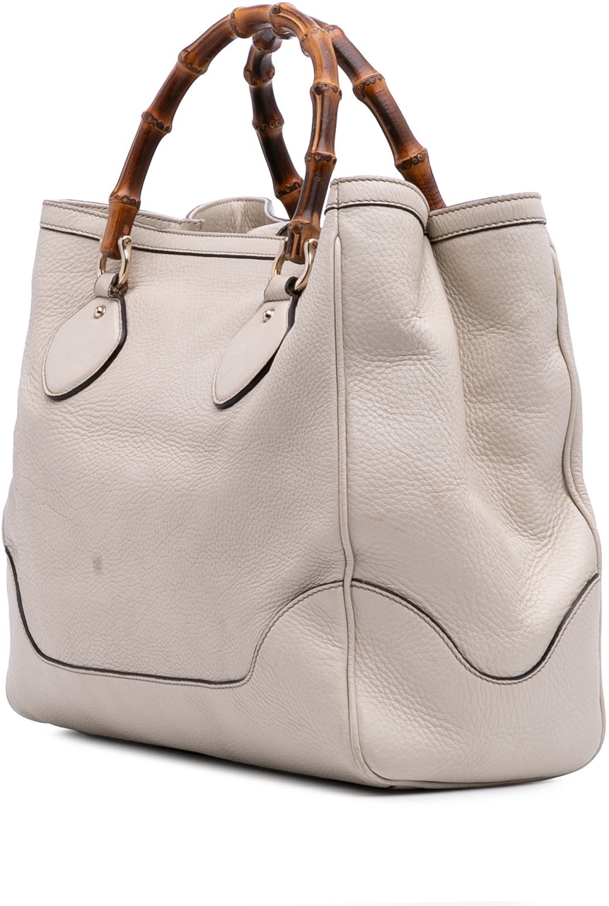 Gucci Medium Leather Bamboo Diana Tote Wit