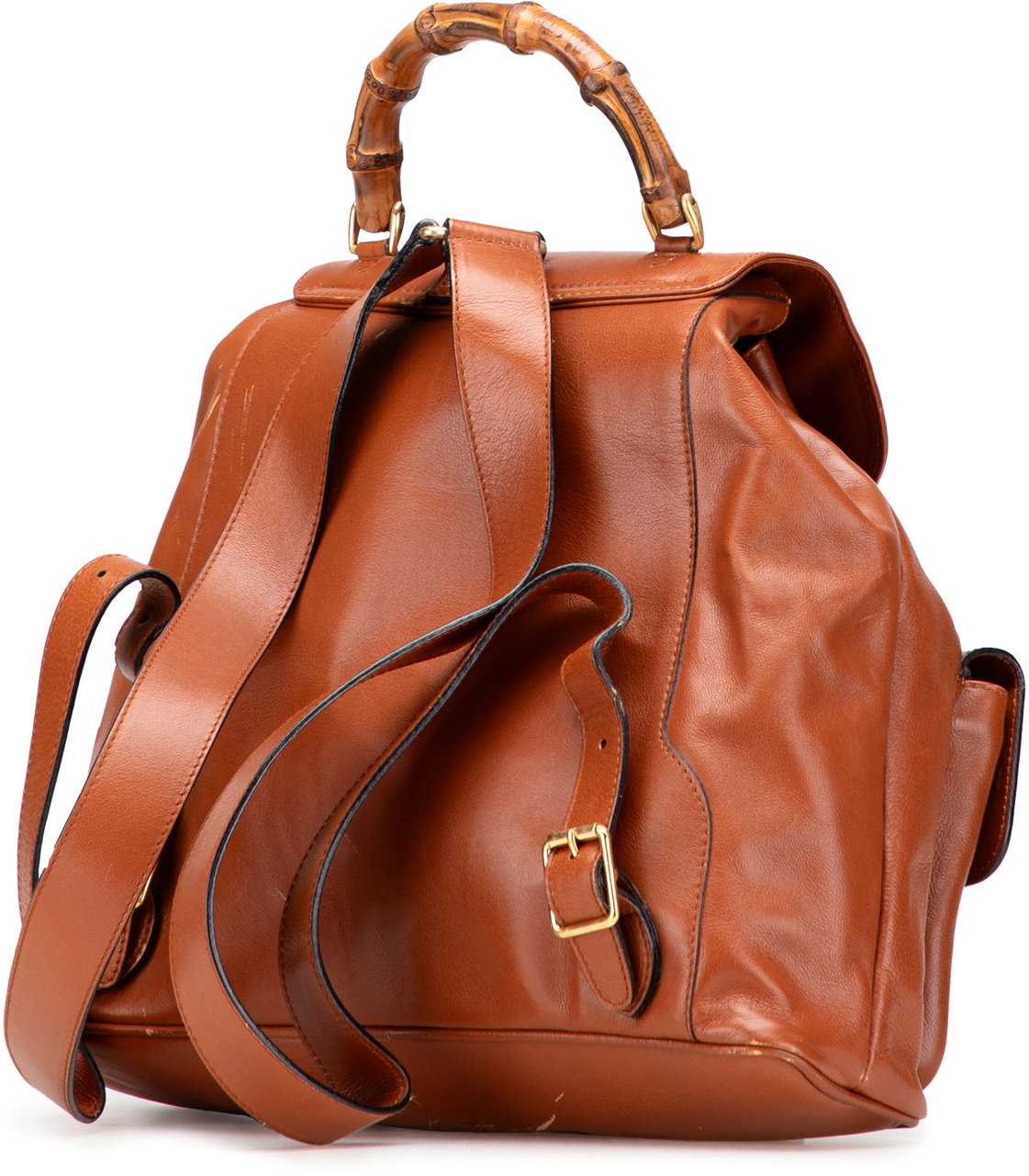 Gucci Leather Bamboo Drawstring Backpack Bruin
