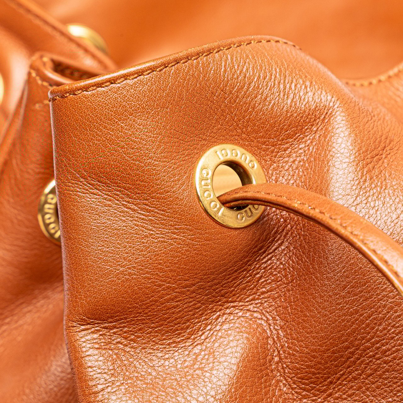 Gucci Leather Bamboo Drawstring Backpack Bruin