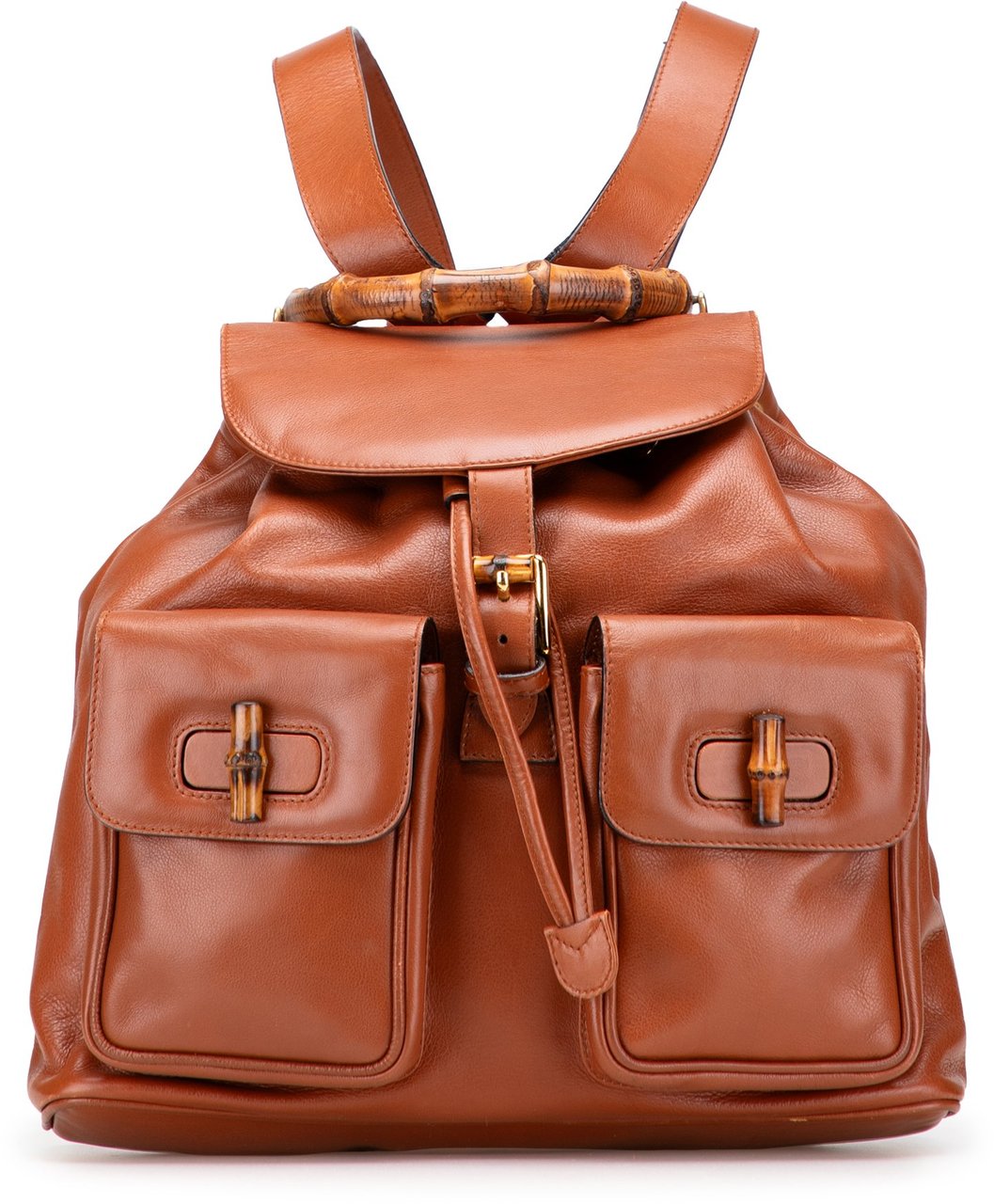 Gucci Leather Bamboo Drawstring Backpack Bruin