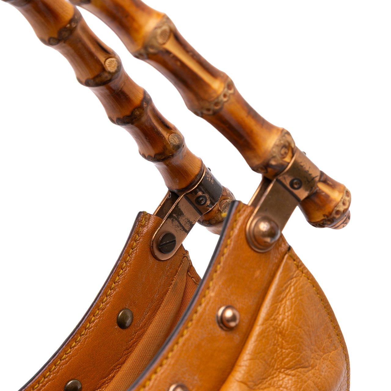 Gucci Leather Bamboo Studded Hobo Bruin