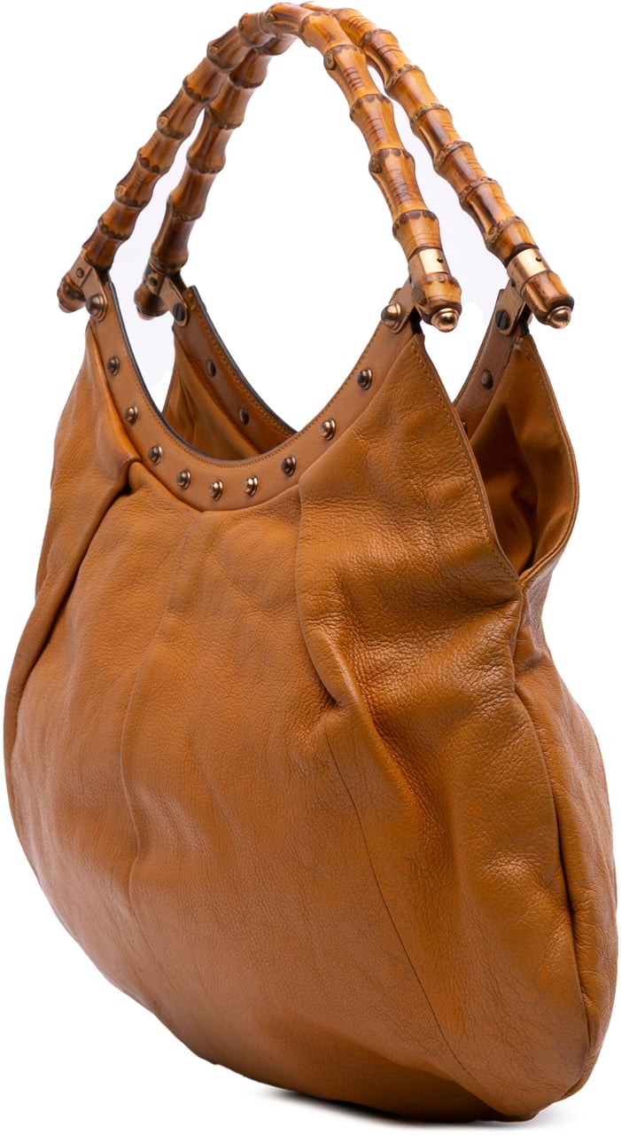 Gucci Leather Bamboo Studded Hobo Bruin