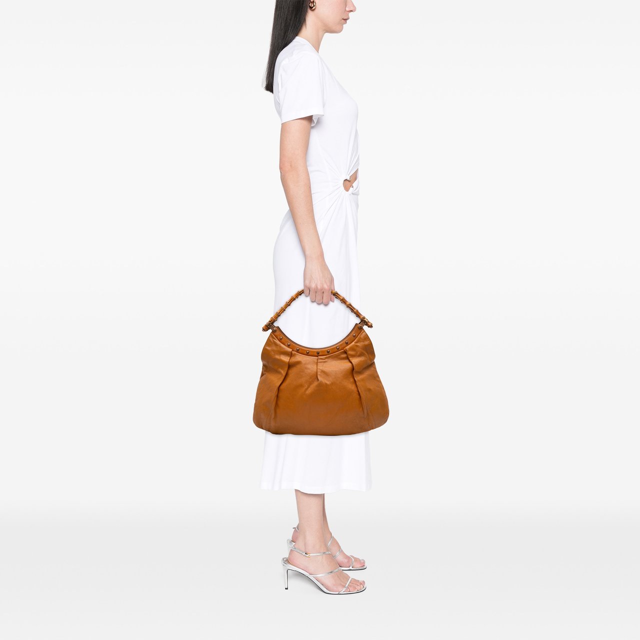 Gucci Leather Bamboo Studded Hobo Bruin
