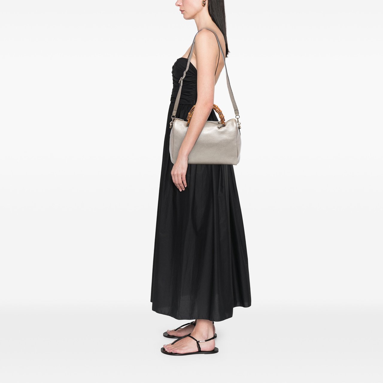 Gucci Medium Calfskin Bamboo Shopper Boston Bag Goud