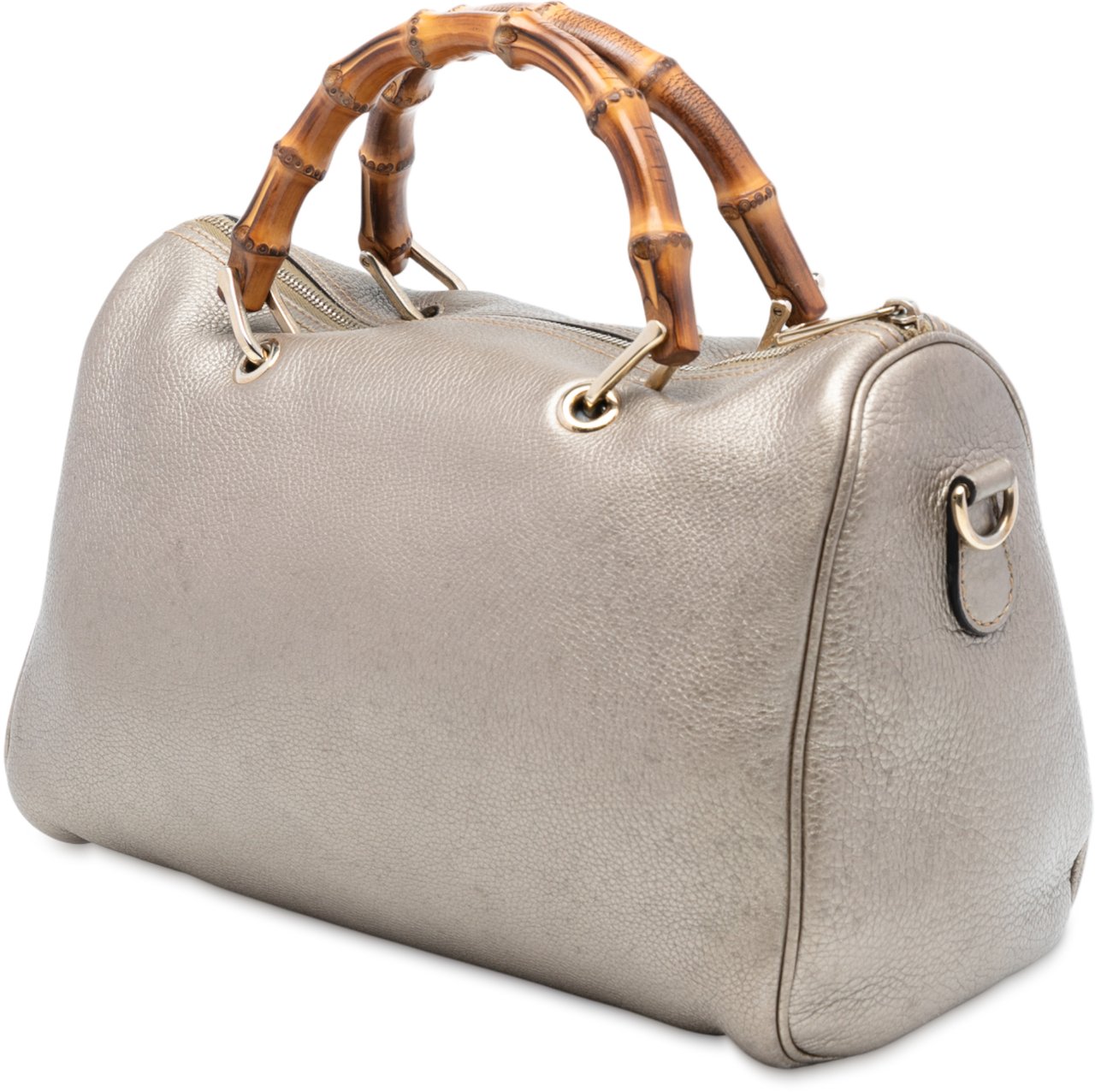 Gucci Medium Calfskin Bamboo Shopper Boston Bag Goud