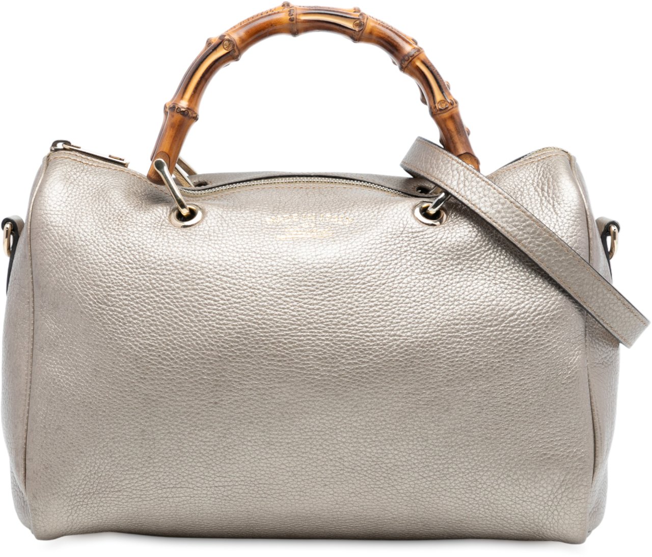 Gucci Medium Calfskin Bamboo Shopper Boston Bag Goud