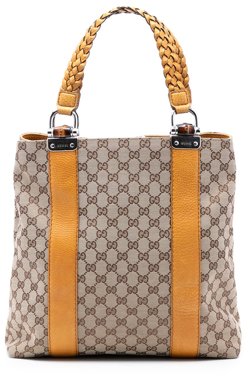 Gucci Large GG Canvas Bamboo Libeccio Tote Bruin