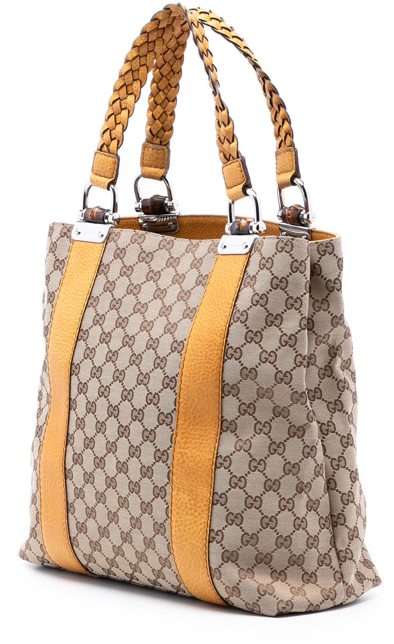 Gucci Large GG Canvas Bamboo Libeccio Tote Bruin