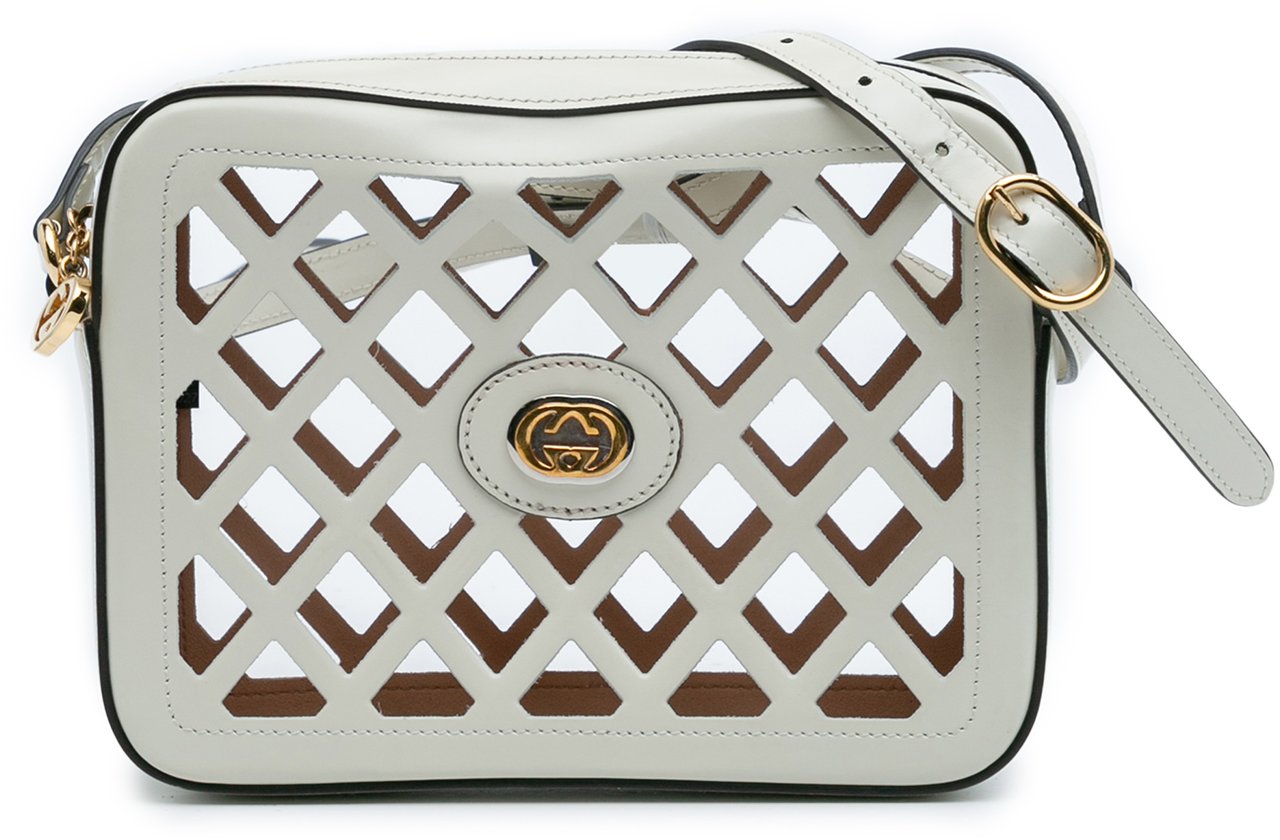 Gucci Cutout Leather and Flora Canvas Infinity Crossbody Wit