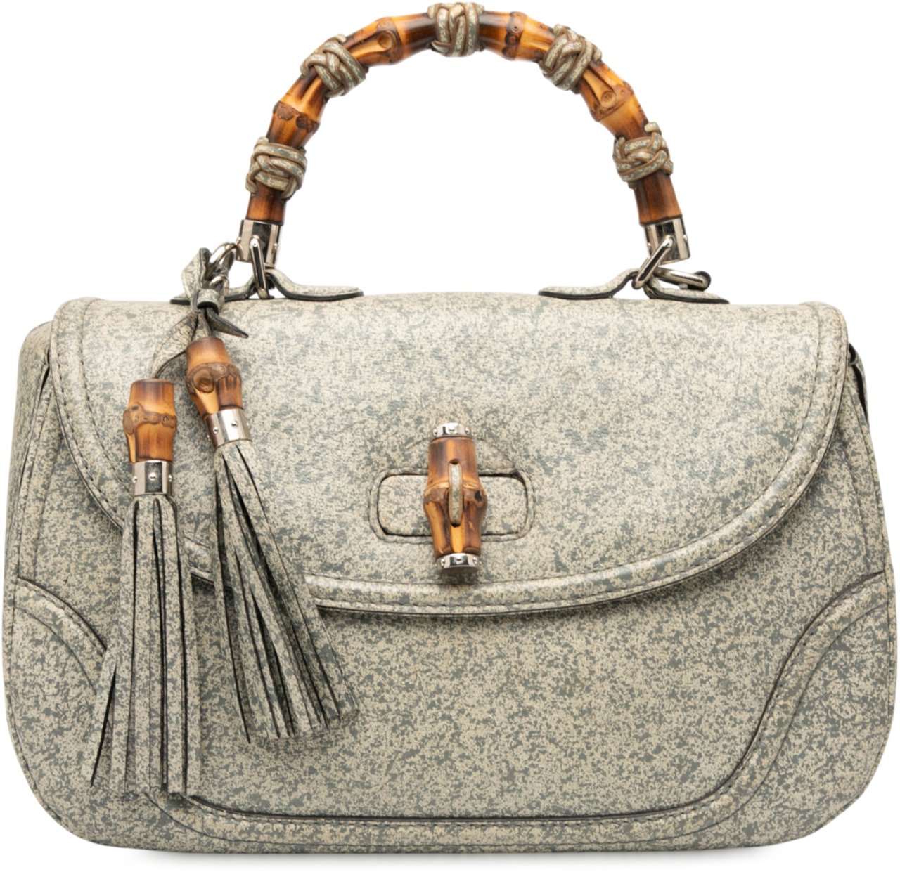 Gucci Large Speckled Leather New Bamboo Top Handle Bag Grijs