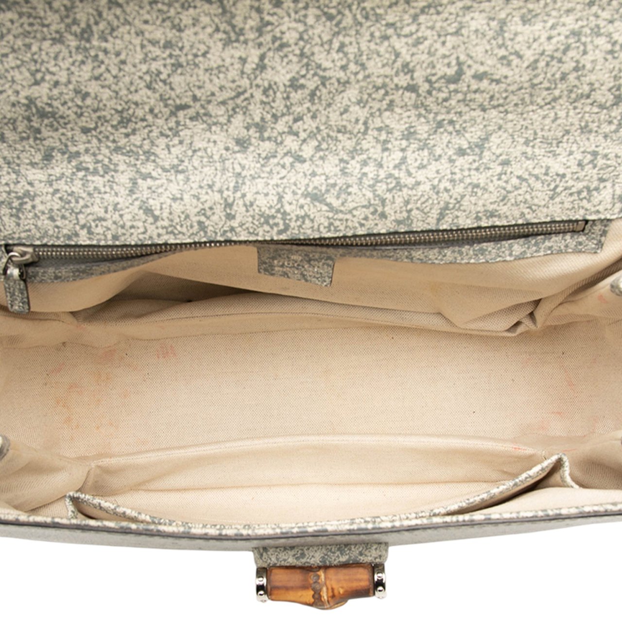 Gucci Large Speckled Leather New Bamboo Top Handle Bag Grijs
