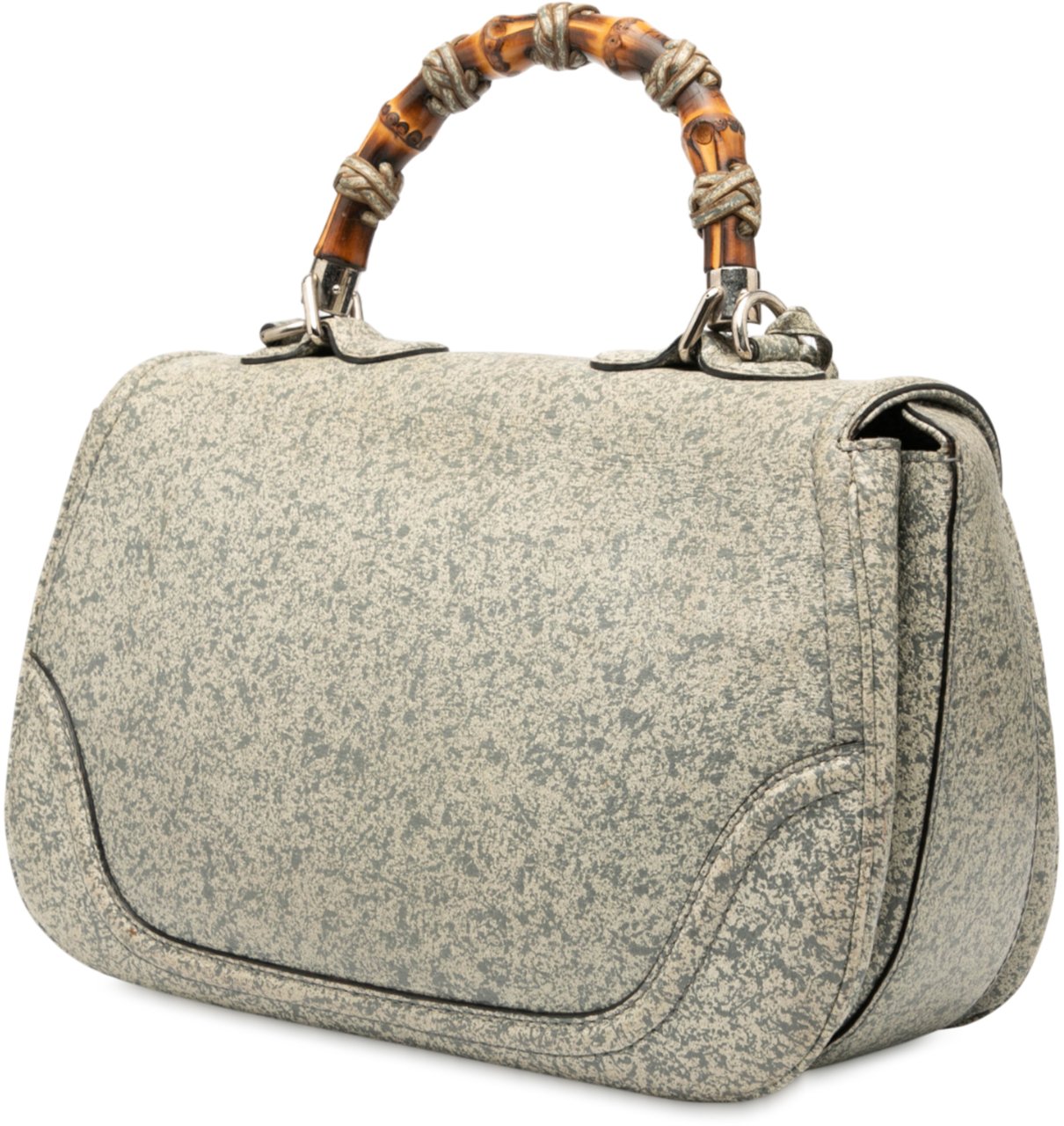 Gucci Large Speckled Leather New Bamboo Top Handle Bag Grijs