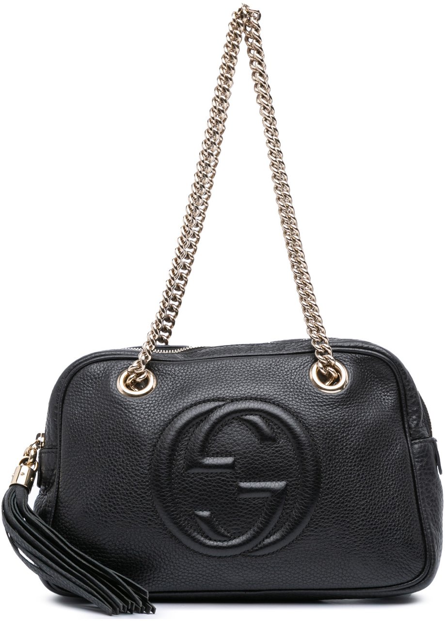Gucci Pebbled Leather Soho Chain Zip Shoulder Bag Zwart