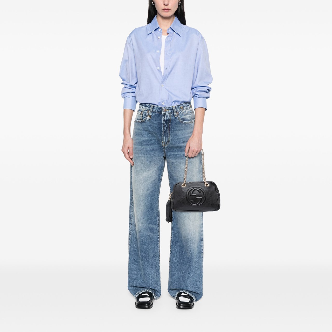 Gucci Pebbled Leather Soho Chain Zip Shoulder Bag Zwart