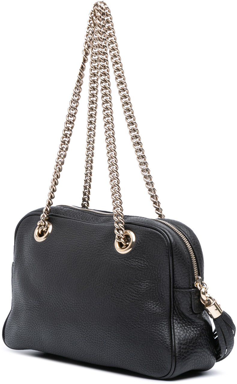 Gucci Pebbled Leather Soho Chain Zip Shoulder Bag Zwart