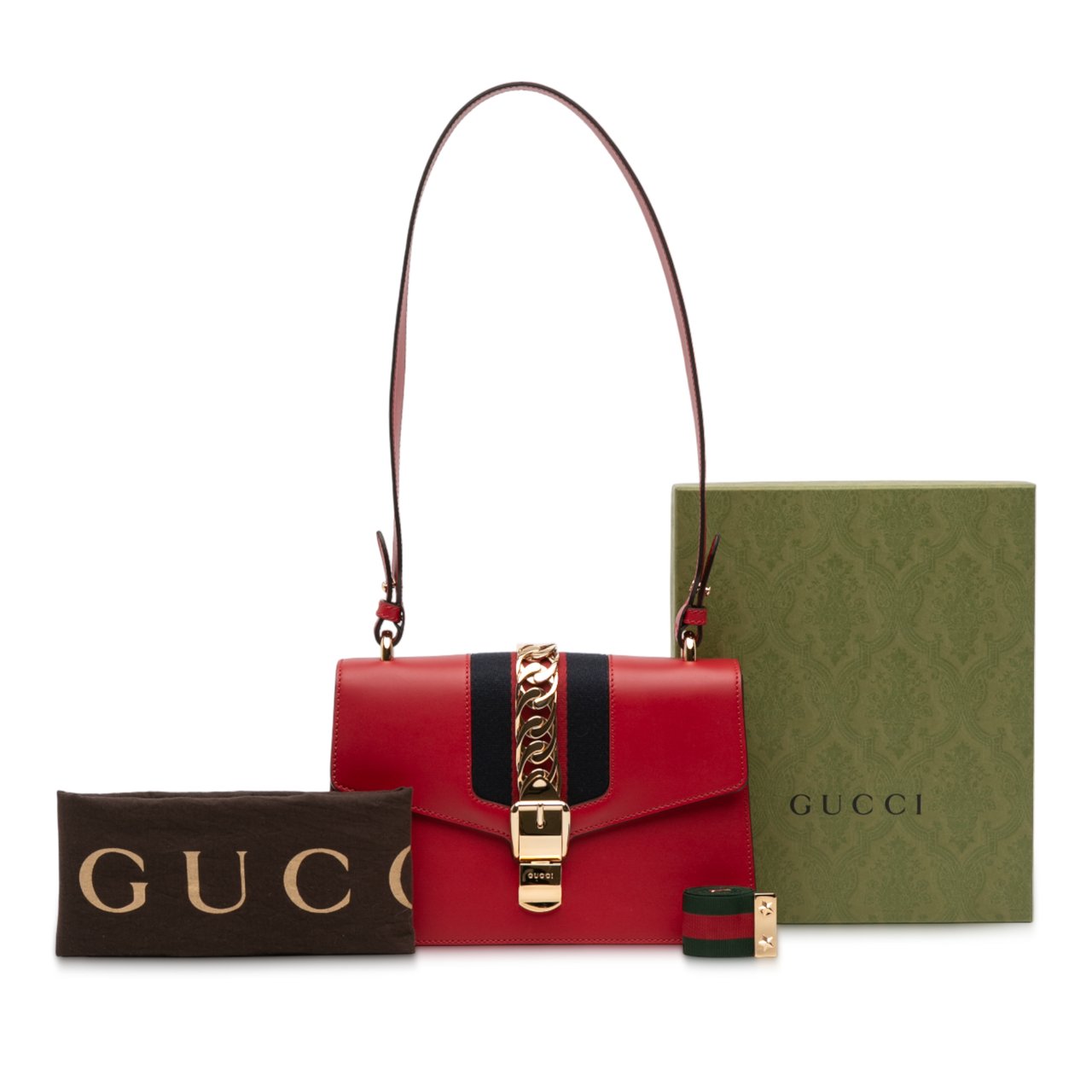 Gucci Small Leather Sylvie Web Satchel Rood