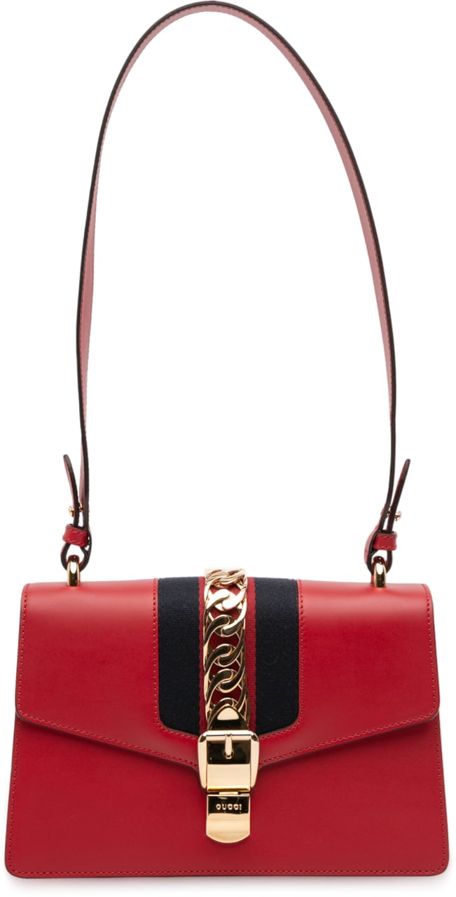 Gucci Small Leather Sylvie Web Satchel Rood