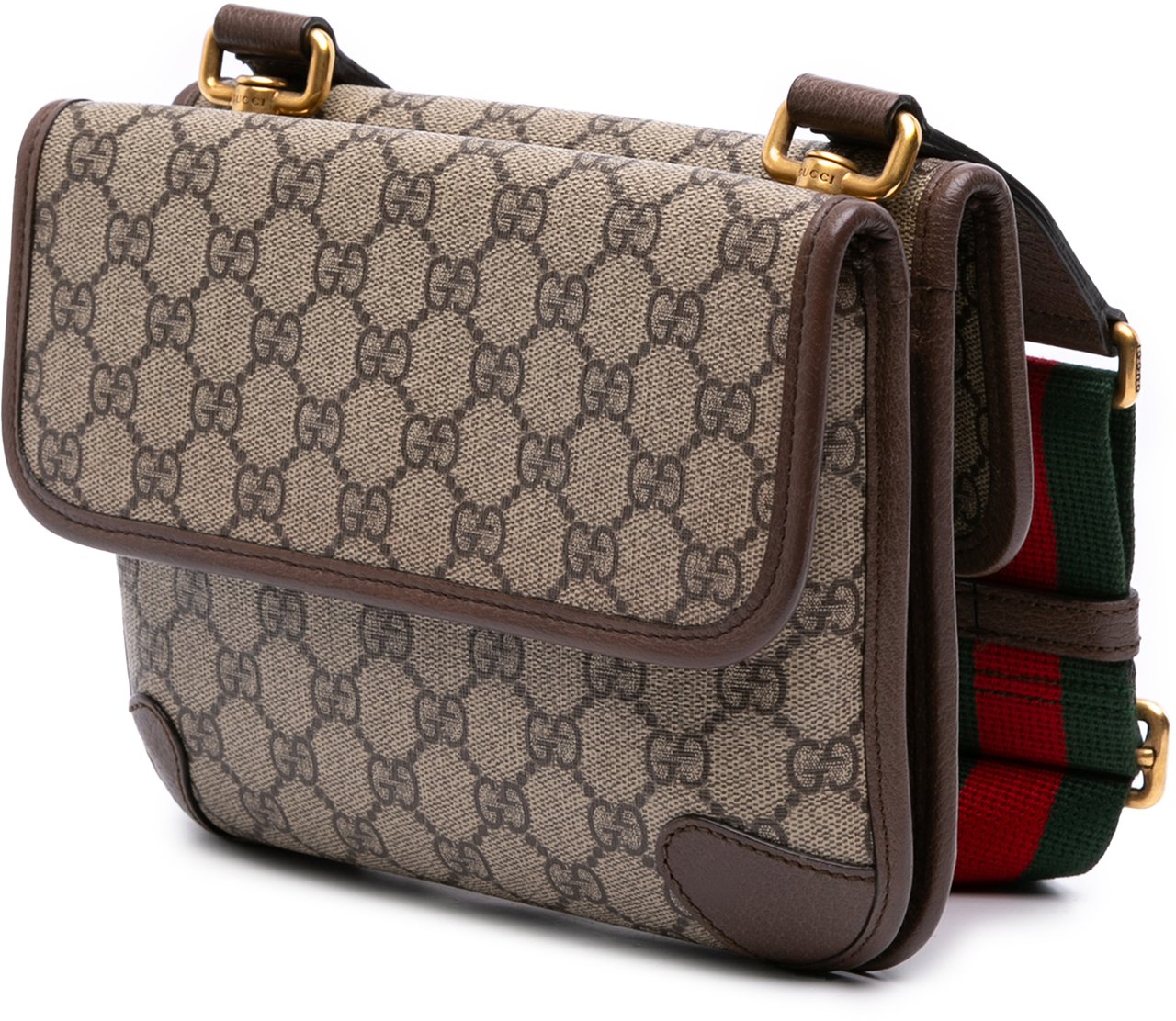 Gucci Small GG Supreme Web Neo Vintage Double Flap Messenger Bag Bruin
