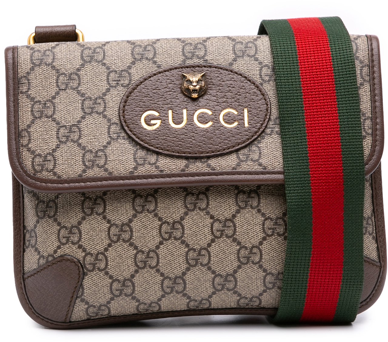 Gucci Small GG Supreme Web Neo Vintage Double Flap Messenger Bag Bruin