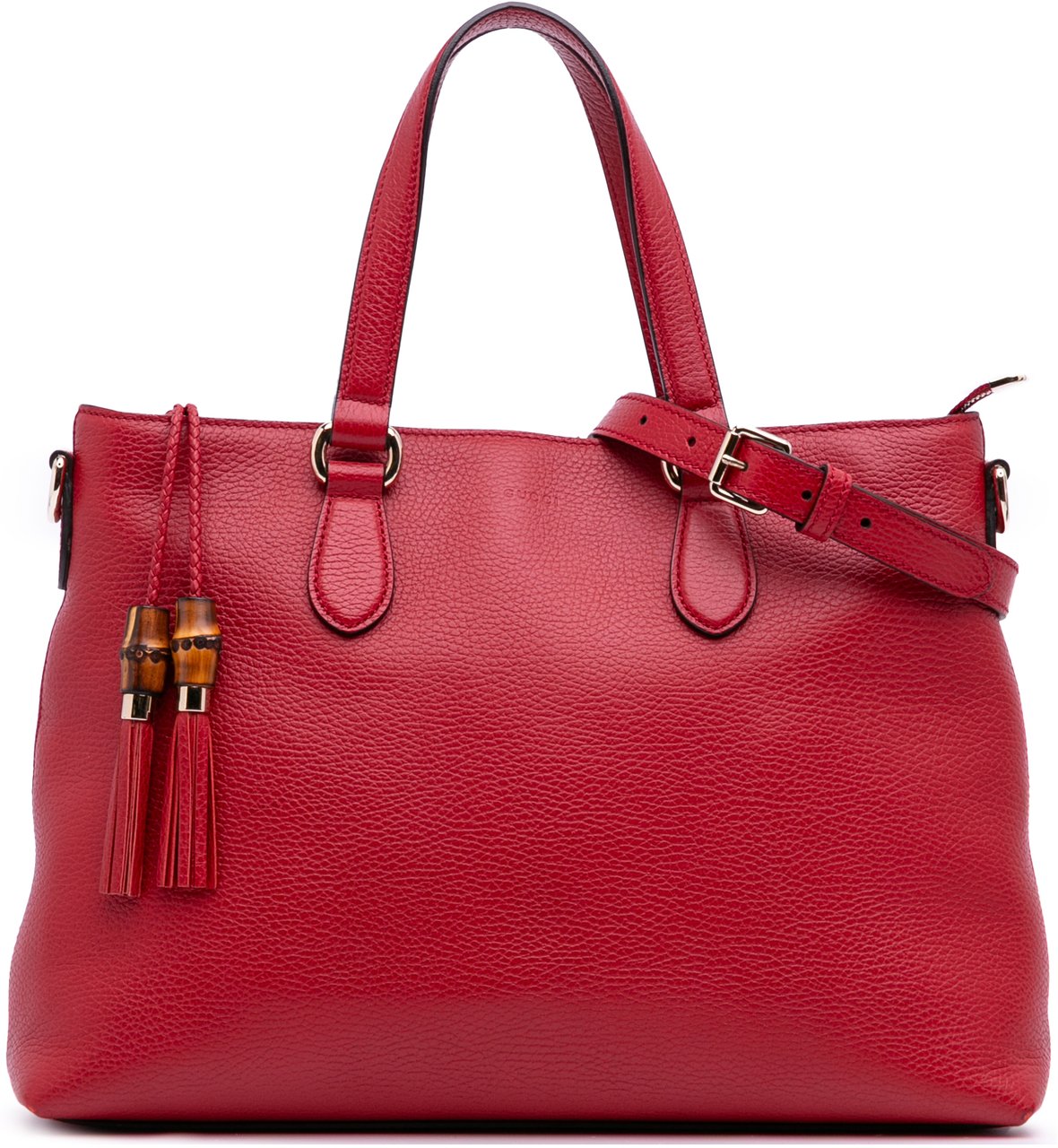 Gucci Leather Bamboo Tassel Satchel Rood