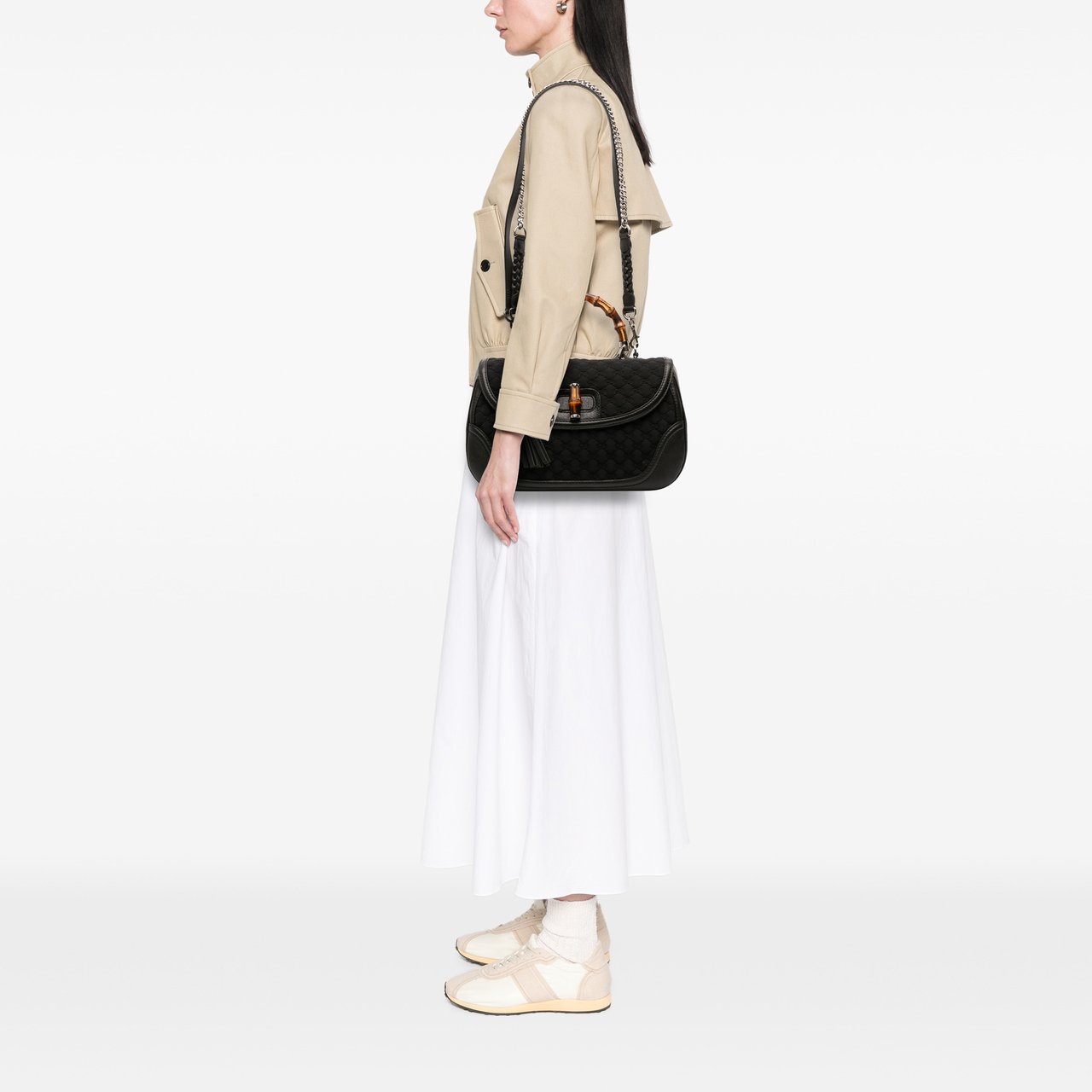 Gucci Large GG Neoprene New Bamboo Top Handle Bag Zwart