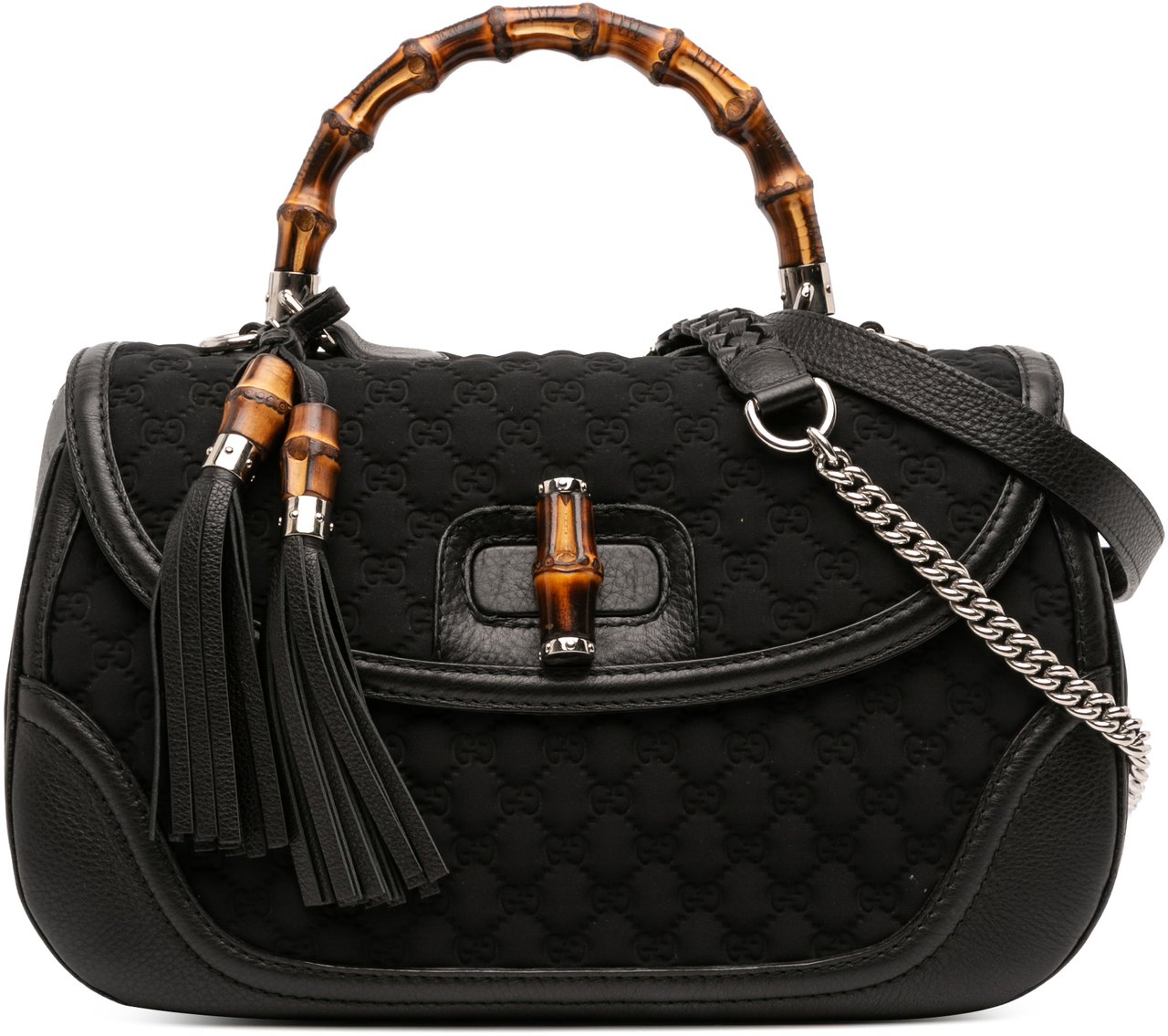 Gucci Large GG Neoprene New Bamboo Top Handle Bag Zwart