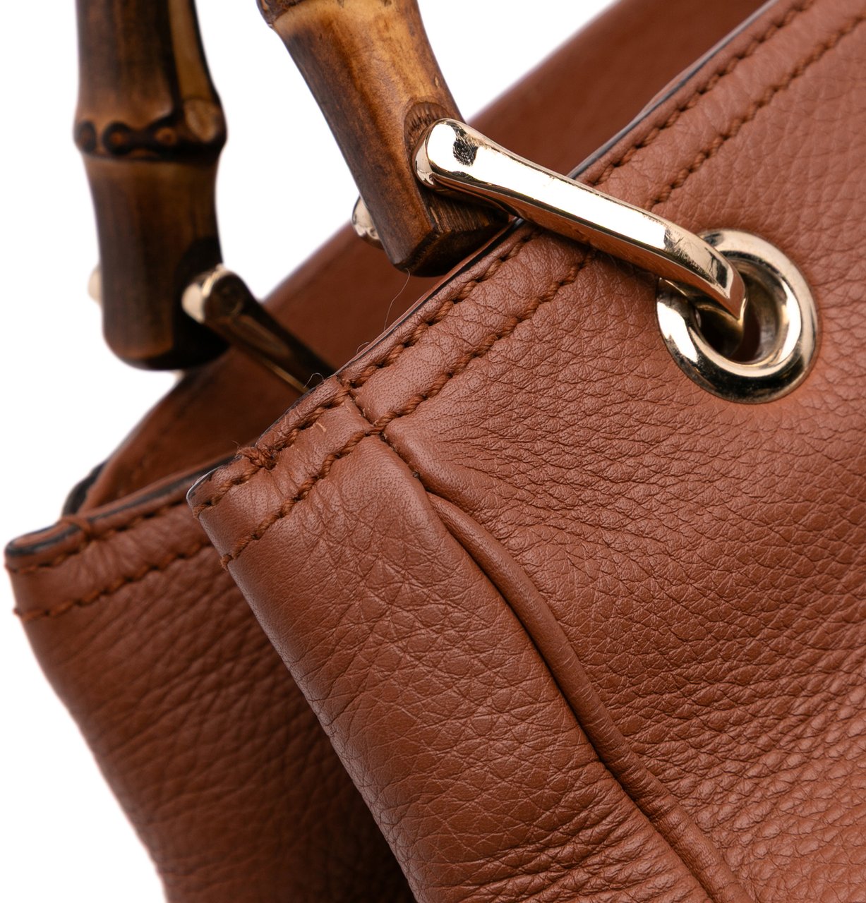 Gucci Small Calfskin Bamboo Shopper Satchel Bruin