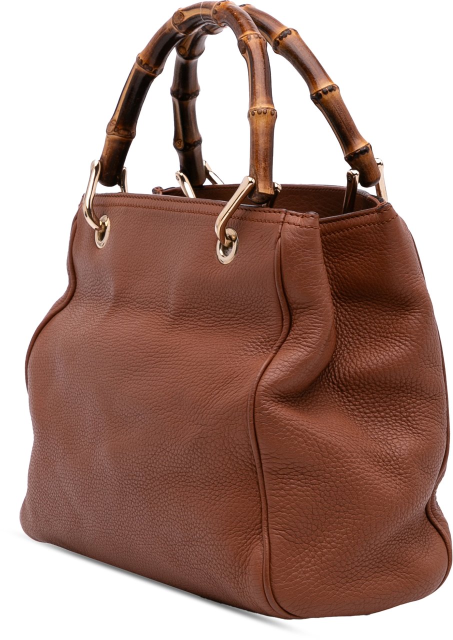 Gucci Small Calfskin Bamboo Shopper Satchel Bruin