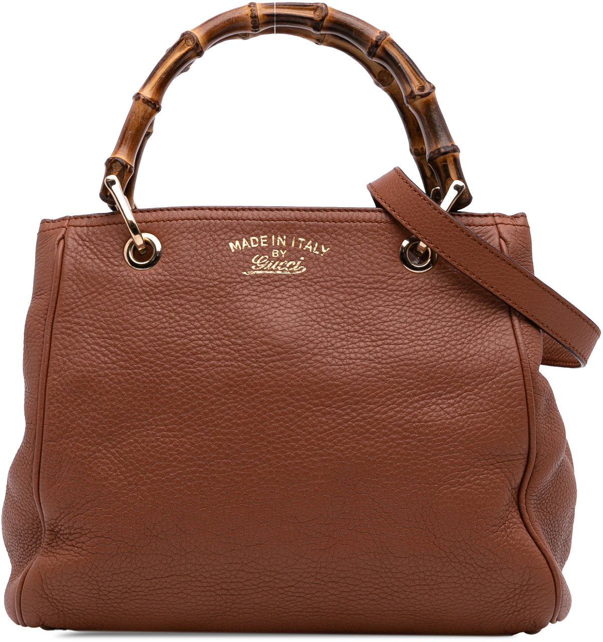 Gucci Small Calfskin Bamboo Shopper Satchel Bruin