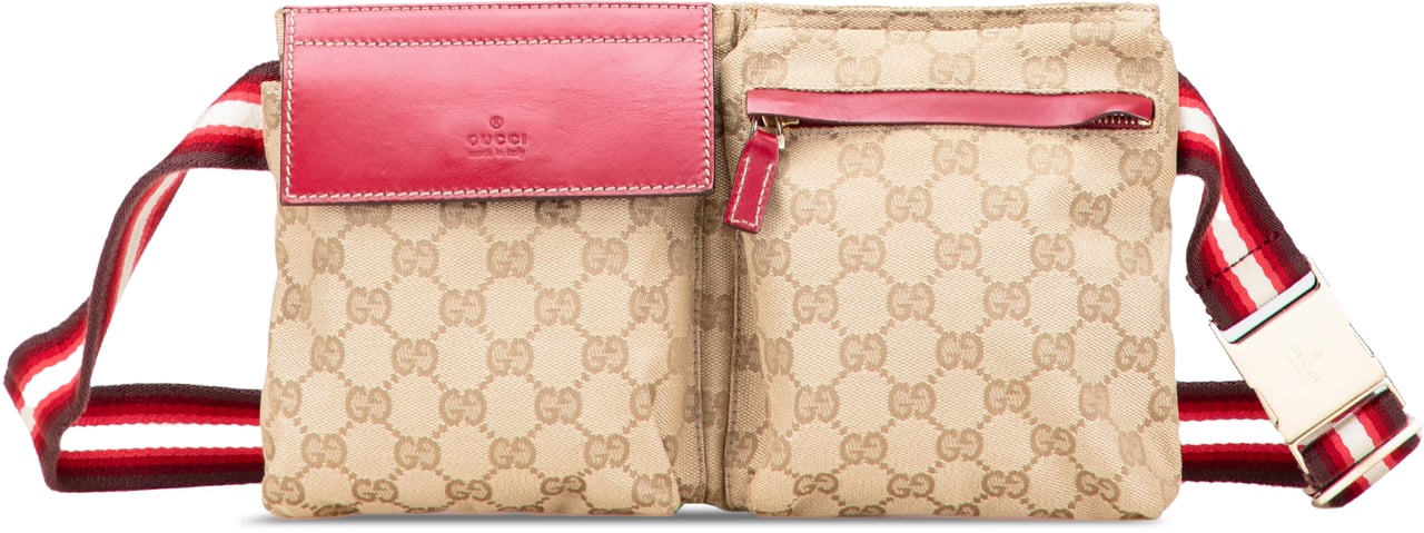 Gucci GG Canvas Web Double Pocket Belt Bag Bruin