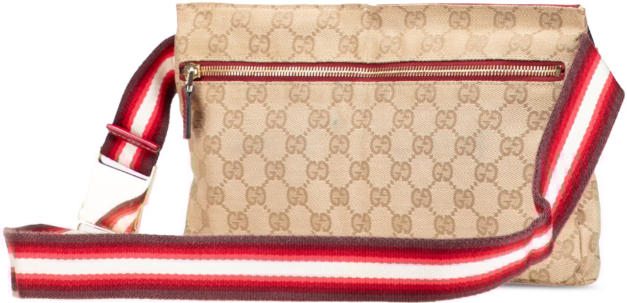 Gucci GG Canvas Web Double Pocket Belt Bag Bruin
