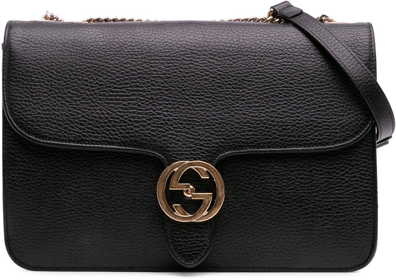 Gucci Medium Dollar Calfskin Interlocking G Crossbody Zwart