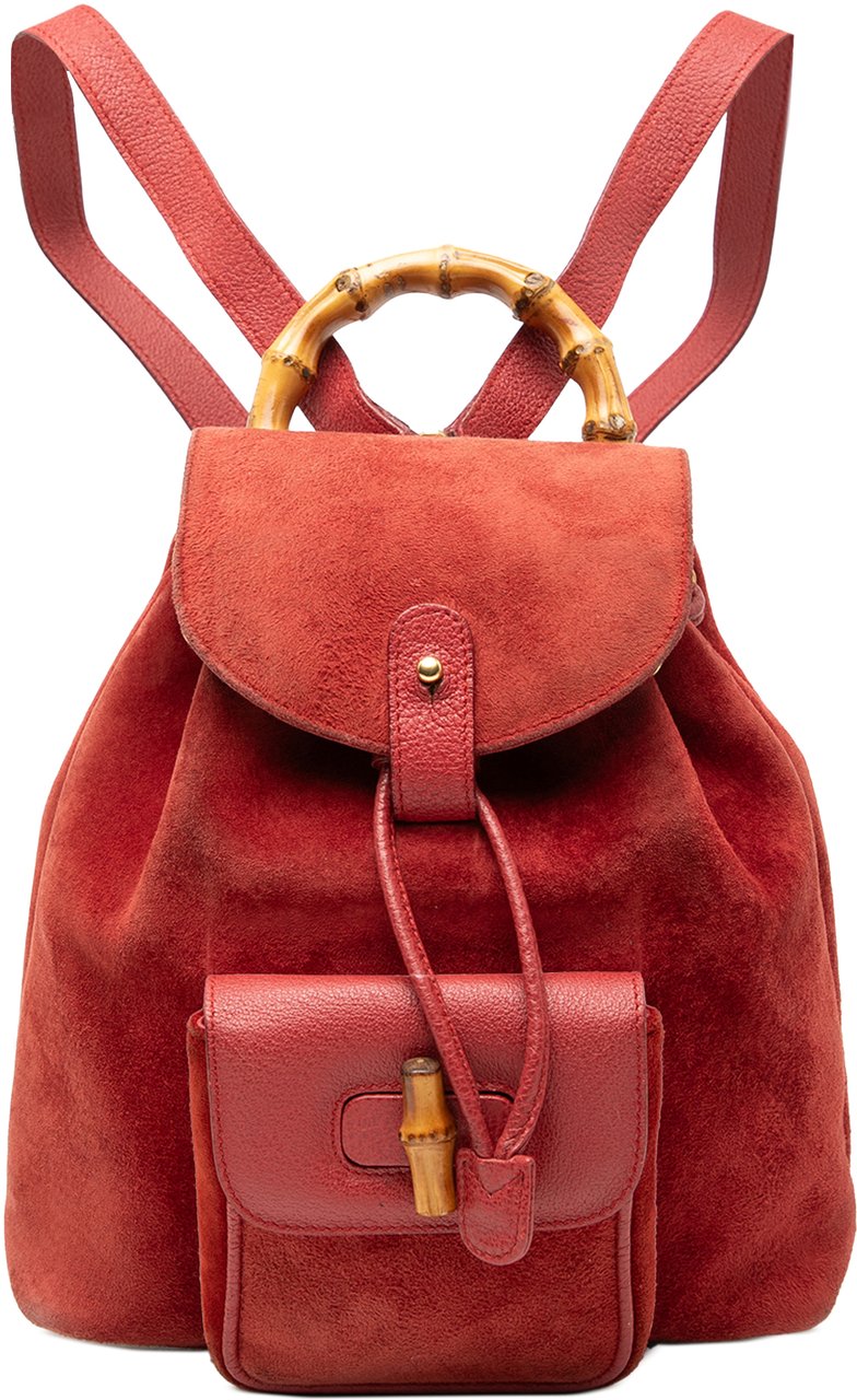 Gucci Suede Bamboo Backpack Rood