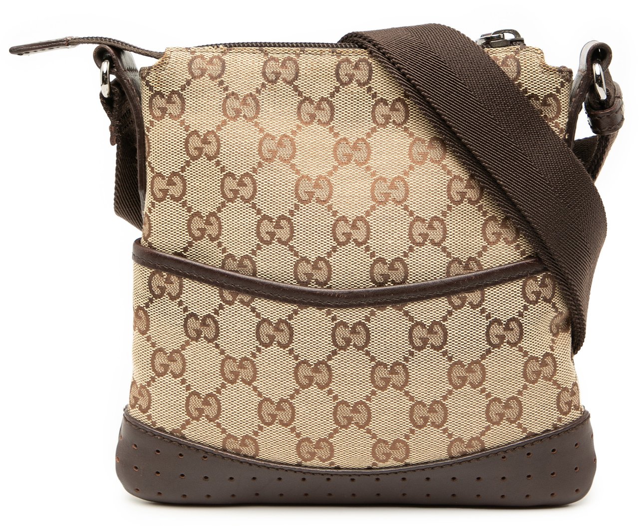 Gucci Small GG Canvas Perforated Crossbody Bruin