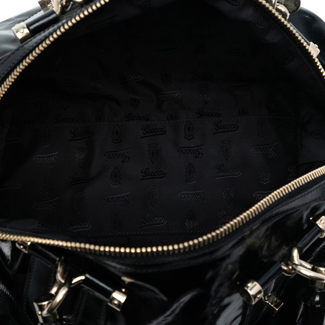 Gucci Coated Canvas Bamboo Dialux Pop Satchel Zwart