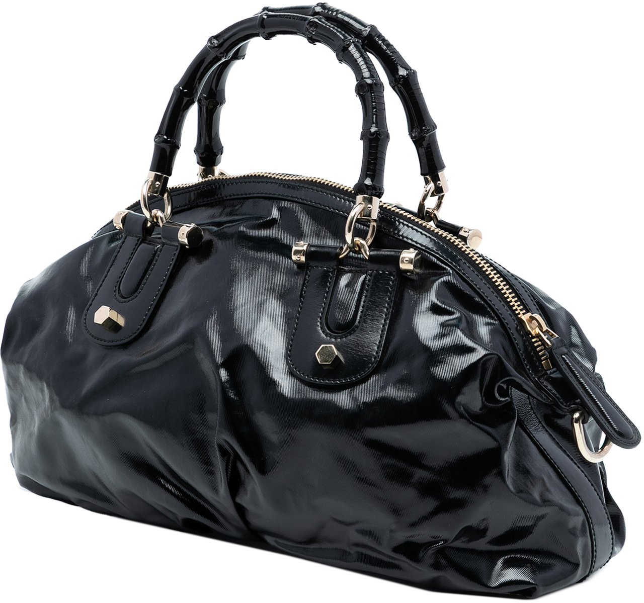 Gucci Coated Canvas Bamboo Dialux Pop Satchel Zwart