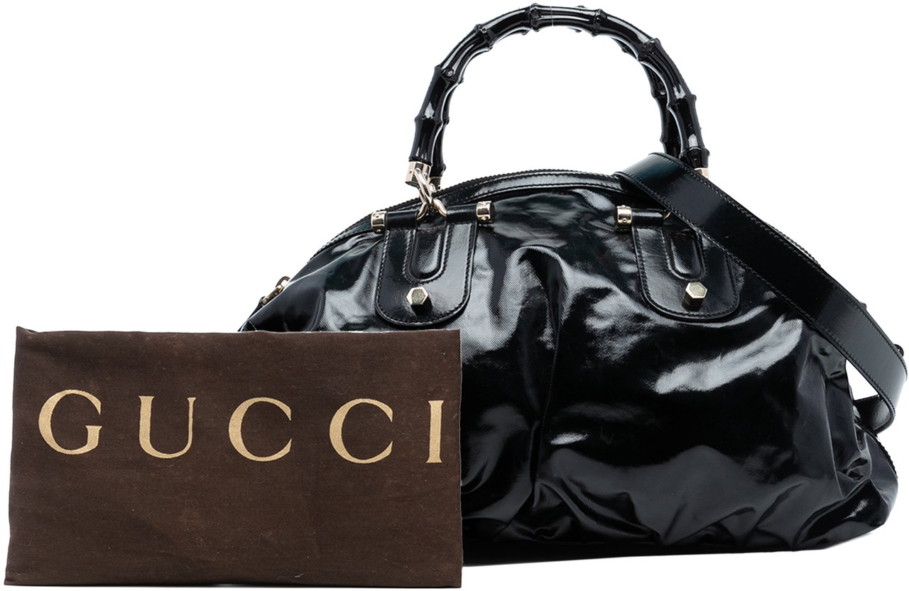 Gucci Coated Canvas Bamboo Dialux Pop Satchel Zwart