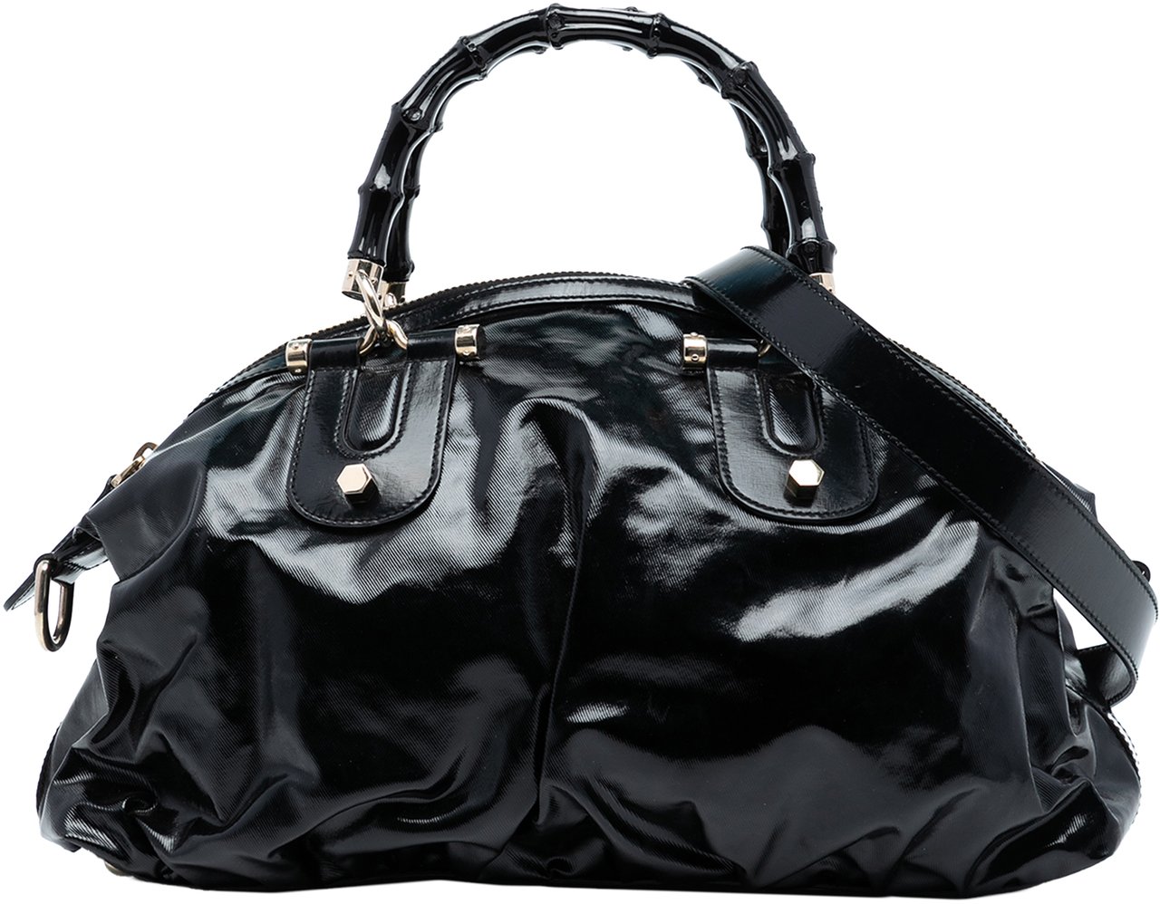 Gucci Coated Canvas Bamboo Dialux Pop Satchel Zwart